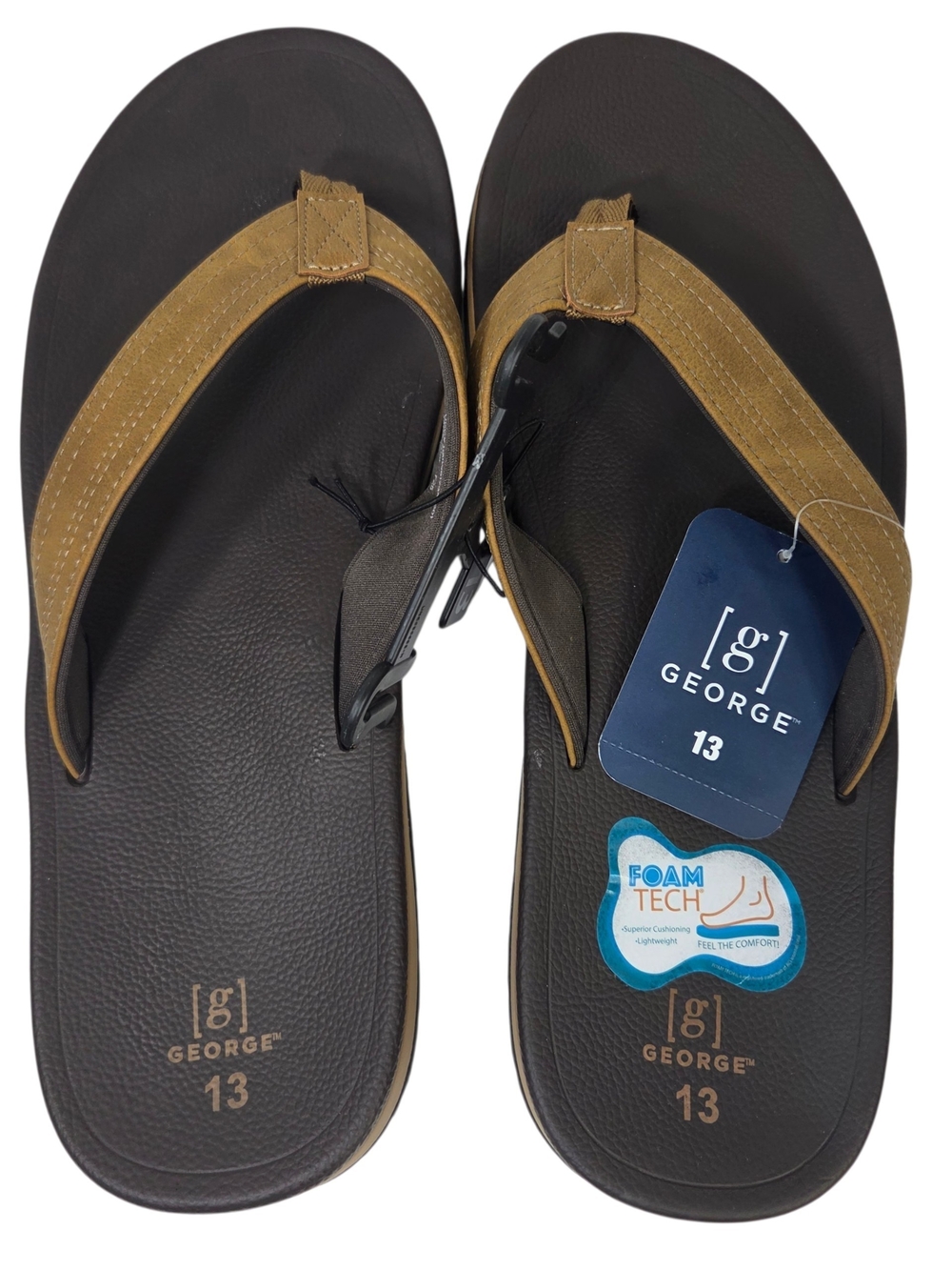 George Men’s Brown and Black Foam-Tech Flip Flop Sandals. Size 13